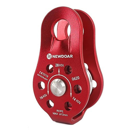 Fixed Plate Micro Pulley,28KN CE Certified General Purpose Small Aluminum Rope Pulleys for Climbing/Aloft Work/Rappelling/Rescue Etc - color: One Unit (28KN Pulley Red)