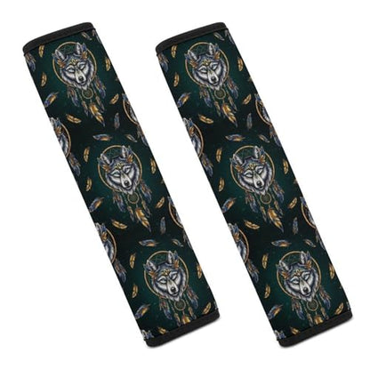 Universal Soft and Comfortable Wolf Dream Catcher Black Seat Belt Shoulder Pad for Kids, Most Cars, 1 Pair Seat Belt Covers Cushion Anti-Slip Pad - color: Pattern 136