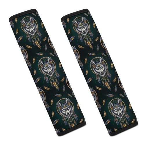 Universal Soft and Comfortable Wolf Dream Catcher Black Seat Belt Shoulder Pad for Kids, Most Cars, 1 Pair Seat Belt Covers Cushion Anti-Slip Pad - color: Pattern 136