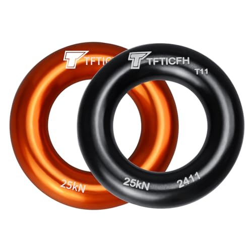 25kN Rappel Ring, Aluminum Climbing O-Ring, High Strength Durable Tension Ring for Rock Climbing Arborist Hammock Rescue Slackline Rigging Tree Climbing Rappelling - color: black+orange/2pc, size: Small