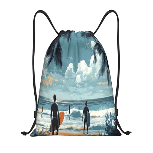 Drawstring Sports Backpacks - Lightweight Swim Gym Bags for Women Men String Sackpack for Beach Travel Yoga(Medium, Summer Beach) - color: Summer Beach, size: Medium