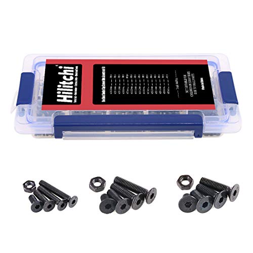 Hilitchi 460-Pcs M3 M4 M5 Hex Socket Flat Head Countersunk Bolts Screw Nut Assortment Kit - 10.9 Grade Alloy Steel - color: Flat Head Hex Socket
