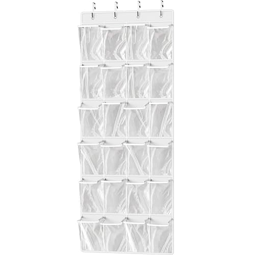Simple Houseware 24 Pockets Large Clear Over the Door Shoe Organizer, White | 56" x 22.5", 4 Durable Metal Hooks, 5" x 9" Pocket Size, Multipurpose - color: White, size: Extra Large Pockets