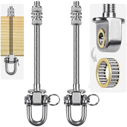 SELEWARE Heavy Duty Stainless Steel Swing Hangers with Bearings (Set of 2), Swing Bolts M10 x 9", 1800LB Capacity for Wood & Steel Beams, Yoga Hammock, Porch Swing - color: D (9 Inch, 2 Pack)