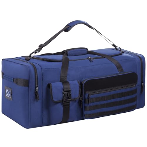100L Sports Duffle Bag – 32" Large Gear Bag for Men & Youth, Baseball, Soccer & Track Equipment, Heavy Duty Travel Weekender & Flight Duffel with Large Side Pockets (Blue) - color: Blue