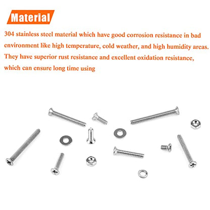 HELIFOUNER 560 Pieces M2 x 4mm /6mm /8mm /10mm /12mm /16mm /20mm, Phillips Countersunk Head Machine Screws, Metric Screws Bolts Washers Nuts Kit, 304 Stainless Steel - size: M2, style: Phillips Countersunk Head