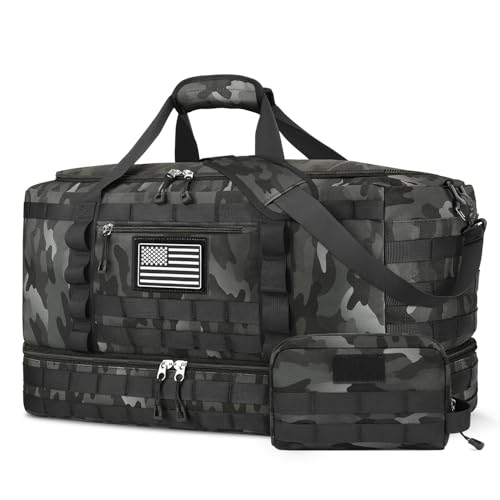 Gym Bag for Men Women, Carry on Luggage 22x14x9 Airline Approved Duffle Bag | Tactical Travel Bags with Toiletry Bag and Shoe Compartment, Weekender Overnight with Wet Pocket for Workout, Black Camo - color: Black Camo, size: Medium