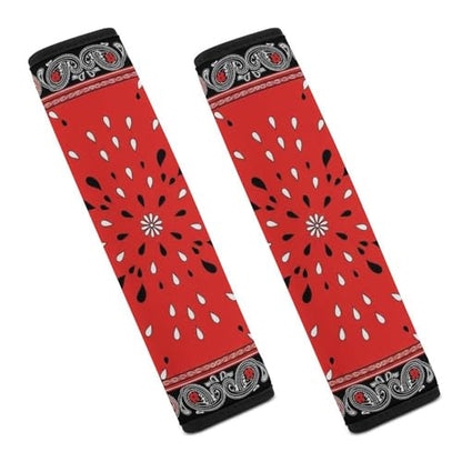 2PCS Red Paisley Bandana Seat Belt Cover Breathable Automotive Seat Belt Protector for Adult Use, Most Cars, Pressure Relief - color: Pattern 815