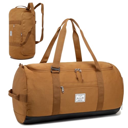 Lyweem Travel Duffle Bag for Men 60L Medium Lightweight Sports Gym Bag Traveling Duffel Backpack for Women Weekender Overnight Bags with Shoes Compartment, Brown - color: Brown