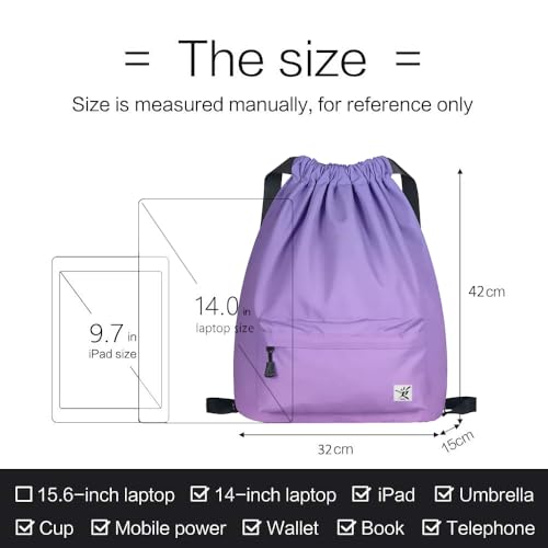 Waterproof Drawstring Bag, Gym Bag Sackpack Sports Beach Backpack for Men Women - color: Gradient Purple