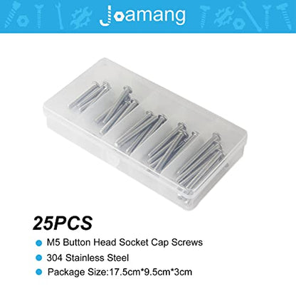 M5 x 40mm 45mm 50mm 55mm 60mm Button Head Socket Cap Screws Bolts, Stainless Steel 304, Metric Allen Hex Drive, Bright Finish, Fully Threaded, Assortment Kit 25PCS - size: Button M5x40-60 mm