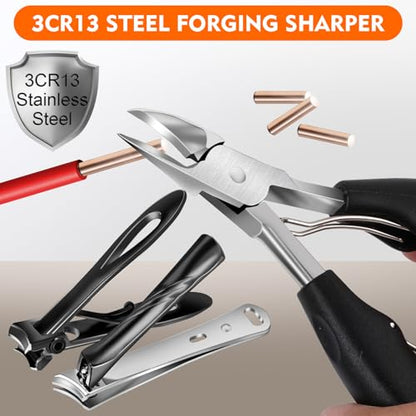 Toe Nail Clippers for Men, Toenail Clippers for Thick Nails for Seniors, German Sharp Stainless Steel Fingernail Clipper with Catcher, Heavy Duty Ingrown Nail Cutter Long Handle with Wide Jaw -Black