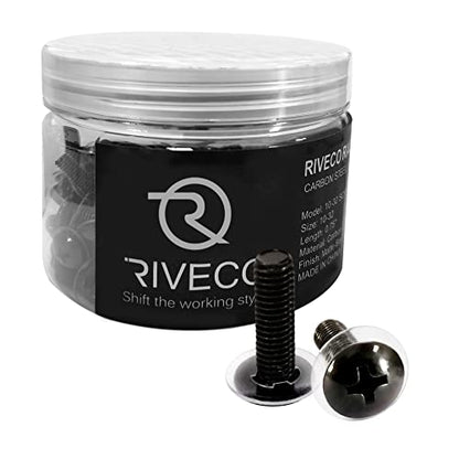 RIVECO 100PCS 10-32 Rack Screws for Server Cabinets & Racks Tapered Holes Mounting Network Equipment Audio Devices, Carbon Steel Black - size: 10-32 Screws (100 Pieces)