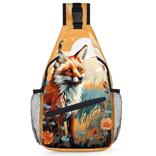 Animal Fox Sling Bags for Women Men, Waterproof Crossbody Sling Backpack Travel Outdoor Sports Chest Bag - color: Yellow