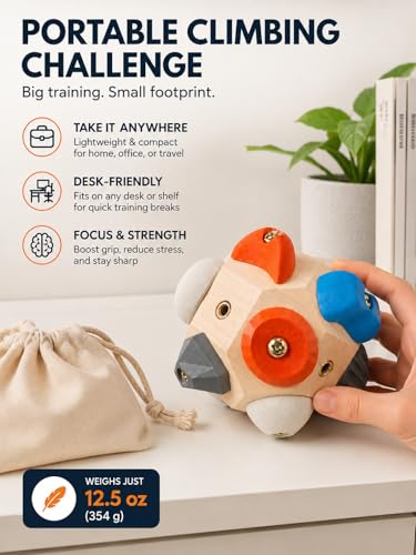 Wooden Climbing Hold Block for Climbers, Portable Finger Grip Trainer with Resin Holds, Rock Climbing Practice Toy Gift