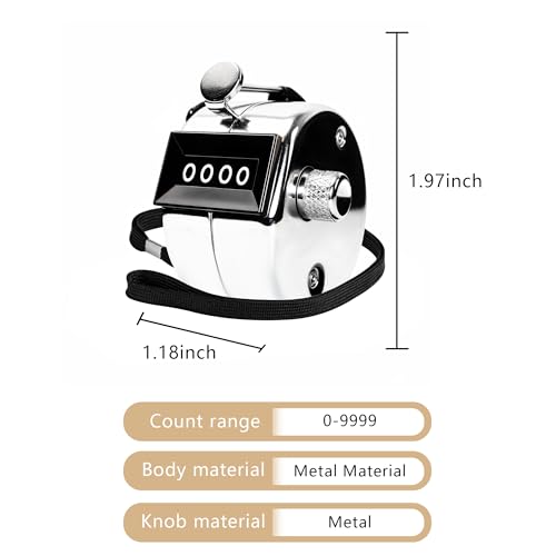 Metal Handheld Tally Counter 4-Digit Number Count Clicker Counter with Nylon Lanyard, Counter Digital Counting, One Hand Counter Clicker, Handheld Click Counter Digital Counting