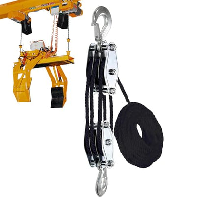 Rope Pulley Hoist Multifunctional 2200 LBS Breaking Strength | 3/8 Rope for Lifting Hoisting Rigging Garage Shop Hunting Farm Construction Industrial Warehouse Marine Overhead Recovery - color: Black.