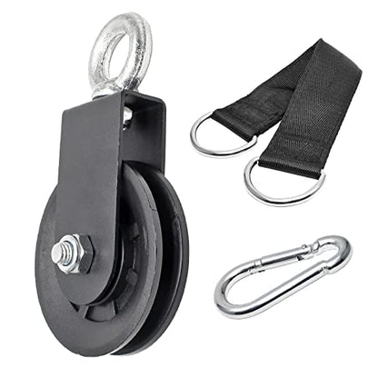 Uenhoy 90mm Cable Pulley w/Strap & Carabiner Silent 330lbs LAT Gym | Nylon Wheel & Iron Bearing, 360° Swivel Prevents Tangling, Silent Running, 330lbs Capacity, For Gym Hoist Clothesline - size: Cable Pulley Set