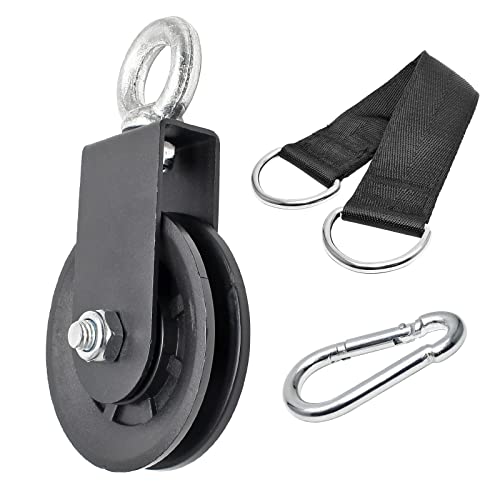 Uenhoy 90mm Cable Pulley w/Strap & Carabiner Silent 330lbs LAT Gym | Nylon Wheel & Iron Bearing, 360° Swivel Prevents Tangling, Silent Running, 330lbs Capacity, For Gym Hoist Clothesline - size: Cable Pulley Set