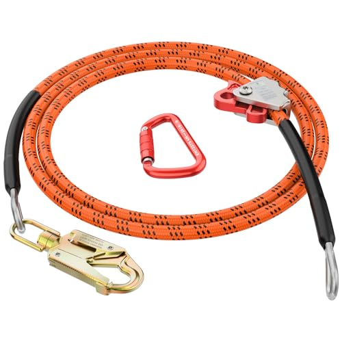 Steel Wire Core Flipline 1/2" X 12ft Fall Protection Arborist | Climbing Flip Line Tree Climbing Rope with Steel Swivel Snap Hook Triple Lock Carabiner Rope Grab Adjuster - color: Orange, size: 1/2 inch x 12 feet