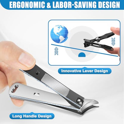 Toenail Clippers for Seniors Thick Toenails, Large Nail Clippers for Men Thick Nails with Catcher, Sharp Fingernail Clipper with Safety Lock Heavy Duty Slanted Nail Cutter Gifts for Men Women Adults - style: Black Slanted Nail Clippers Set