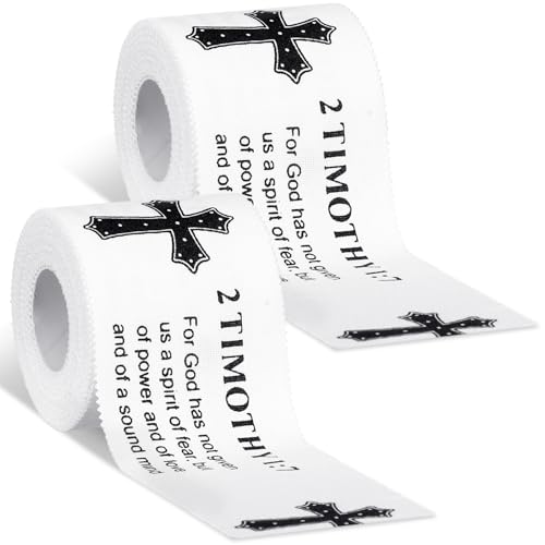 MiniInflat 2 Pcs Christian Cross Athletic Tape Sports Tape 2in x 23ft Religion Jesus Wrist Wrap for Soccer Football Baseball, Gift for Graduation Teacher Nurses Week Pentecost(White,2 Timothy 1:7) - color: White, style: 2 Timothy