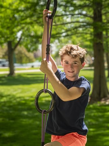 Slackers Deluxe Ninjaline Kit 56 ft with 9 Hanging Obstacles - Best Outdoor Ninja Warrior Training Equipment for Kids - Build Your Very Own Backyard Ninja Obstacle Course - Rated Ages 5+