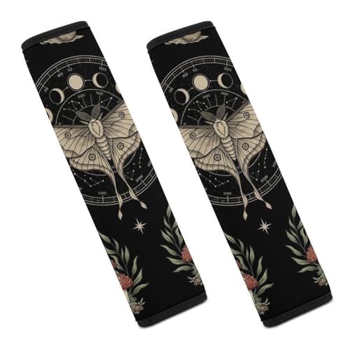 2PCS Moth Mushroom Gothic Witchy Mysterious Moon Phase Goth Night Car Seat Straps Shoulder Pads Universal Soft And Comfortable Seat Belt Covers Cushion for Child, All Vehicles, Shock Absorption - color: Pattern 574