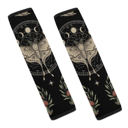 2PCS Moth Mushroom Gothic Witchy Mysterious Moon Phase Goth Night Car Seat Straps Shoulder Pads Universal Soft And Comfortable Seat Belt Covers Cushion for Child, All Vehicles, Shock Absorption - color: Pattern 574