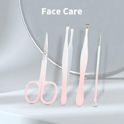 Manicure Set, 10 pcs High-Carbon Steel Nail Clippers Set, Portable Mini Manicure and Pedicure Kit, Travel Grooming Nail Kit with Leather Bag for Men and Women - color: Pink