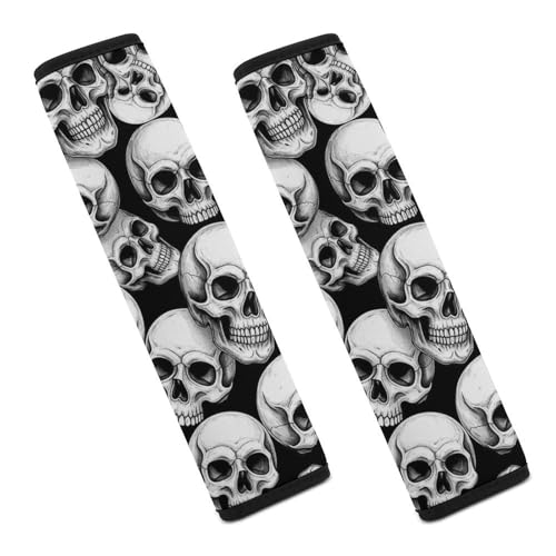 2PCS Skull Black and White Car Seat Straps Shoulder Pads Soft Padded Seat Belt Cushion for Adult Use, Car Seats Pushchair Strollers High Chair Pushchair, Anti-Slip Pad - color: Pattern 980