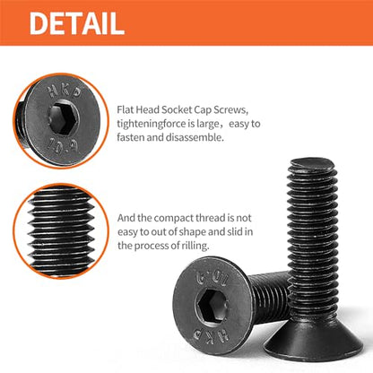 M8-1.25 x 60mm Flat Head Hex Socket Cap Screws Countersunk Bolts, 10.9 Grade Alloy Steel, Black Oxide Finish, Allen Hex Drive, Metric Fully Threaded, 10PCS - size: M8-1.25 x 60mm(10PCS)