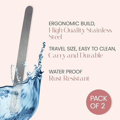 Stainless Steel Diamond Deb Nail File Manicure Pedicure Metal 7" inch, Toenail Fingernail Files for Women Double Sided Dust Coating Suitable for Natural or Acrylic Nails (Pack of 2) By Krisp Beauty