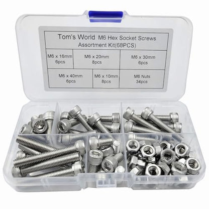 M6 Hex Socket Head Cap Bolts Nuts Screws Assortment Set 304 Stainless Steel Screws M6*10mm/16mm/20mm/30mm/40mm
