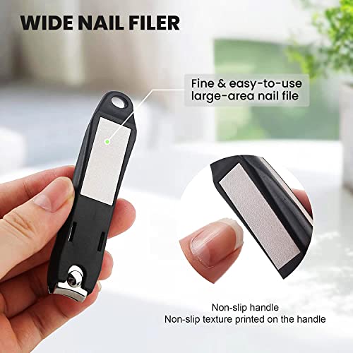 Precision Nail Clippers with Nail Catcher No Splash, Black Stainless Steel Manicure Tools