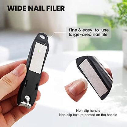Precision Nail Clippers with Nail Catcher No Splash, Black Stainless Steel Manicure Tools