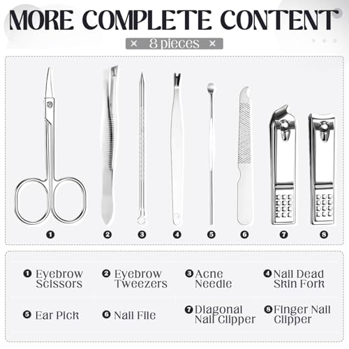 Geosar 12 Set 8 in 1 Manicure Kit Gifts Stainless Steel Nail Clippers Set Pedicure Care Tools with Leather Case Travel Portable Grooming Kit for Women Men Nurse Hands Foot(Glitter Dark Red) - color: Glitter Dark Red
