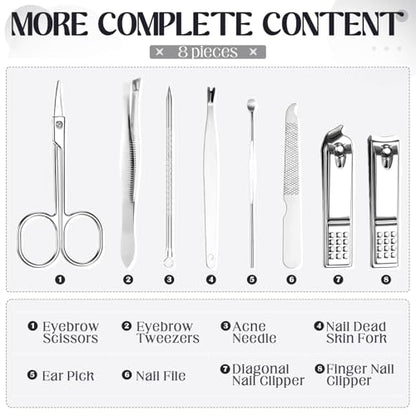 Geosar 12 Set 8 in 1 Manicure Kit Gifts Stainless Steel Nail Clippers Set Pedicure Care Tools with Leather Case Travel Portable Grooming Kit for Women Men Nurse Hands Foot(Glitter Dark Red) - color: Glitter Dark Red