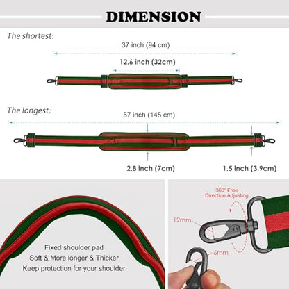 ZINZ Bag Shoulder Strap, Padded Adjustable Shoulder Strap Replacement - color: Stripes-grwgr, size: 57"