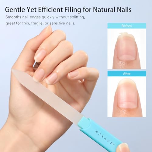 Makartt Glass Nail File for Natural Nails: Reusable Nail Care Tool, Blue | Fast Shaping & Gentle Smoothing, Double-Sided Sandblasted Surface, Washable, Portable Lightweight Manicure Gift with Case - color: 1pc Blue glass nail file