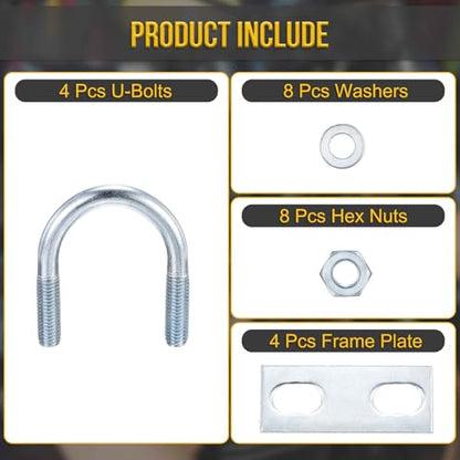 DTGN M10x42x67mm U Bolts Round Kit - 4Set - Carbon Steel U-Bolt Kit with Nuts, Washers, Frame Plate - Good for Pipe, Trailer, Automotive, Leaf Spring Fastener - size: M10x42x67mm