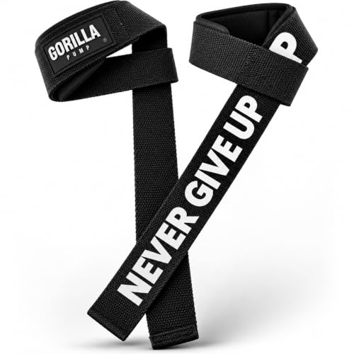 Pair of Deluxe Straps for Weights, Dumbbells, Gym and Crossfit with Non-Slip Grip and Durable Never Give Up Design - color: Black
