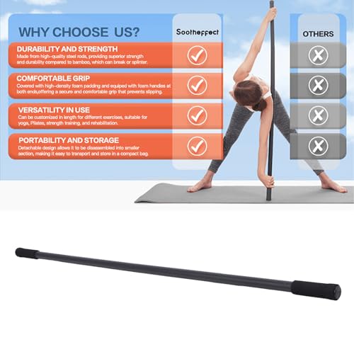 Mobility Stick Steel Detachable Non Slip for Stretching | For flexibility, balance, 30/45/60in, exercise