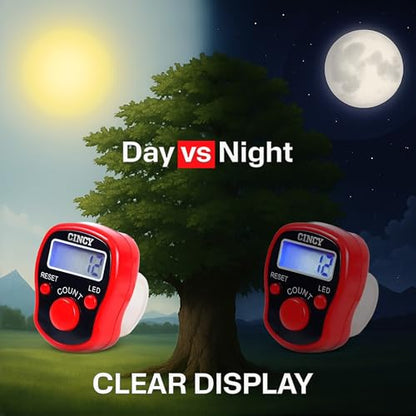 CINCY Clicker Counter with LED for Day & Night Use - Instant Reset, Accurate & Quiet, Long Battery Life - for People, Laps, Pitch, Golf, Baseball, Fish Counting, for Prayer, Everyday Prayer – 1 Pack - color: Red