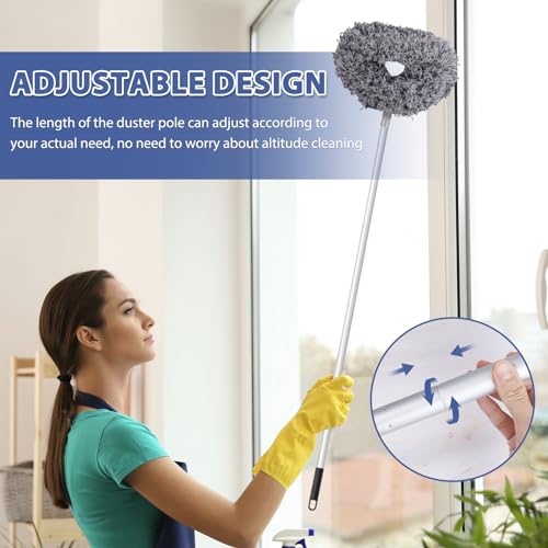 FONUNO Ceiling Fan Cleaner Duster High Ceiling Extended Fan Blade Cleaner | Reusable Microfiber Ceiling Fan Duster with Extension Handle from 13 to 50 Inch for Furniture Bookshelves Wall Door, Gray - color: Gray