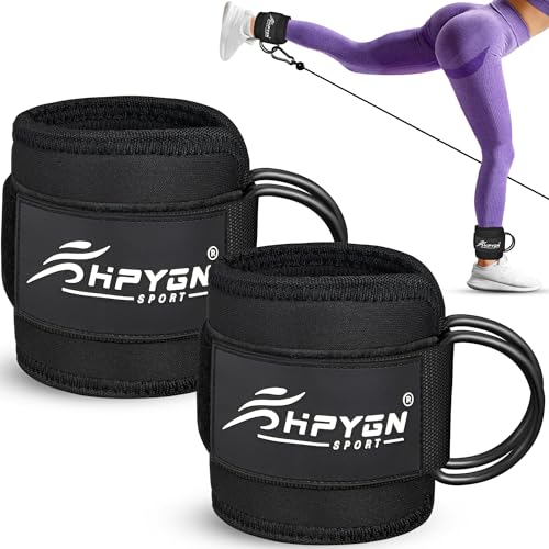 HPYGN Ankle Strap for Cable Machine, Padded Ankle Straps for Cable Machine Kickbacks, Glute Workouts, Leg Extensions, Curls, Booty Hip Abductors Exercise, Adjustable Comfort Ankle Cuff for Gym - color: Black