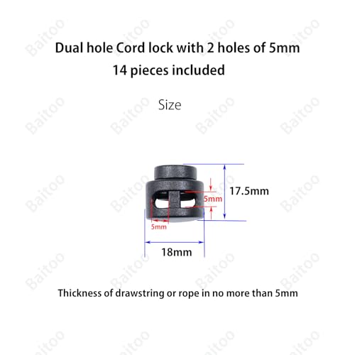 Toggles for Drawstrings,Double and Single Hole Spring Cord Locks Toggles Cord Plastic Ends Stopper for Paracord Rope - style: C1: Dual Hole-5mm-14pcs