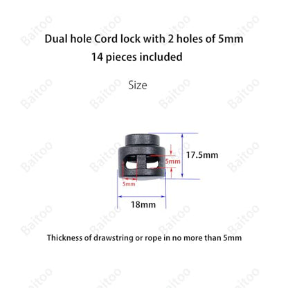 Toggles for Drawstrings,Double and Single Hole Spring Cord Locks Toggles Cord Plastic Ends Stopper for Paracord Rope - style: C1: Dual Hole-5mm-14pcs