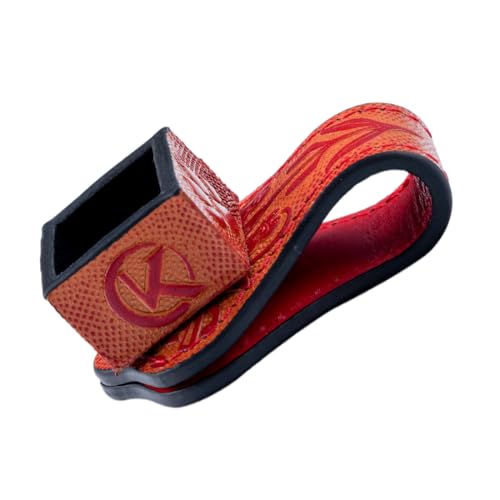KONLLEN Leather Magnetic Chalk Holder, Pool Cue Accessory | Round or square engraved leather holder keeps billiard chalk secure and easy to reach during pool play. - color: VT Holder-Red
