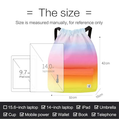 Waterproof Drawstring Bag, Gym Bag Sackpack Sports Beach Backpack for Men Women - color: 08-gradual Rainbow